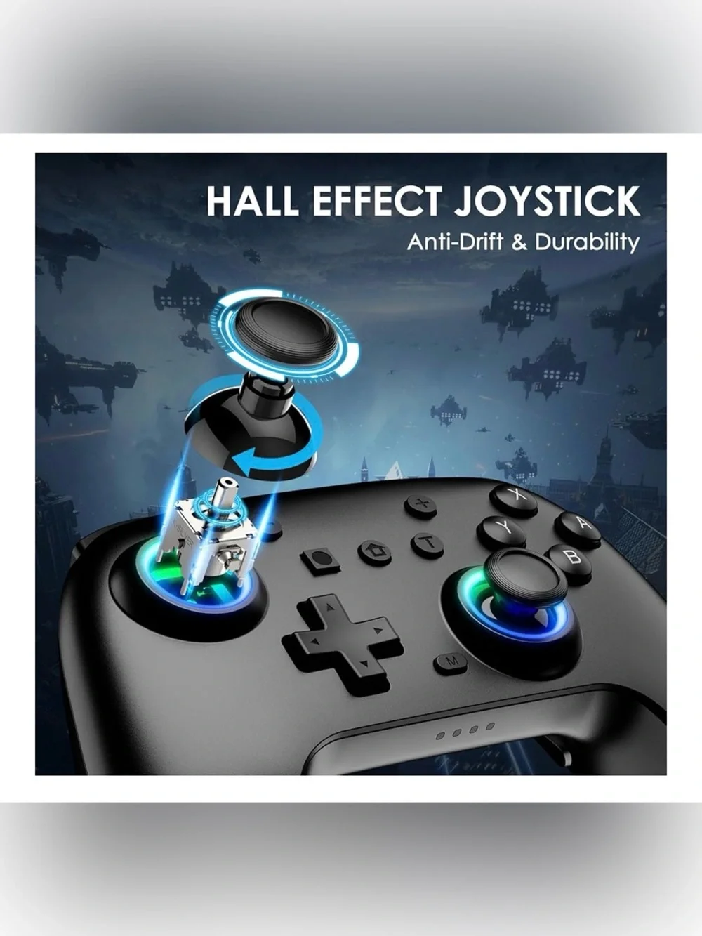 Wireless Black Game Controller with RGB Joystick Accent